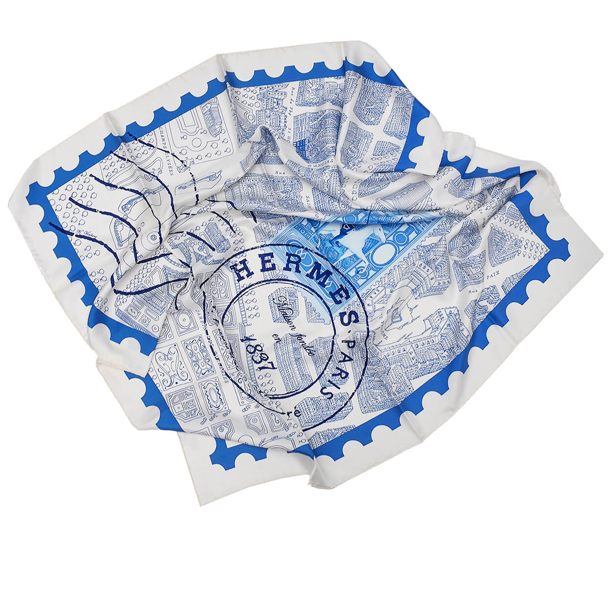 Hermes - Blue Silk Stamp Print Scarf